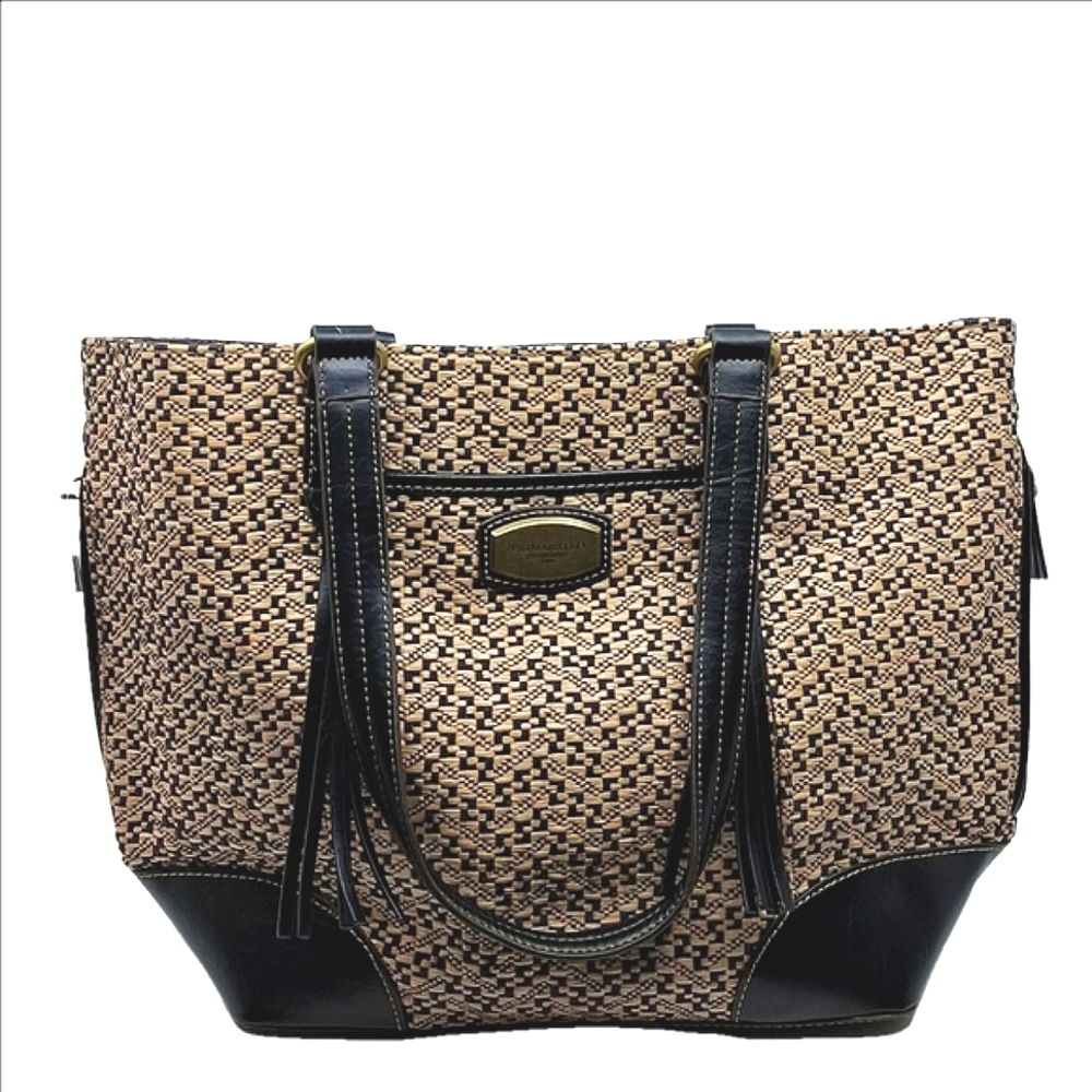 Tignanello Woven Aztec Tote - Cream/Black, Gold Hardware, Excellent Cond…
